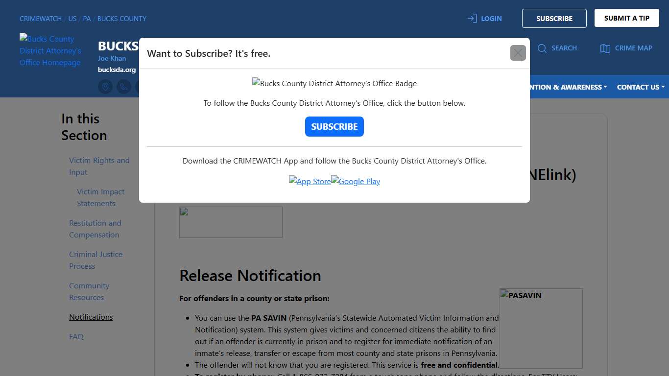 Notifications Bucks County District Attorney's Office