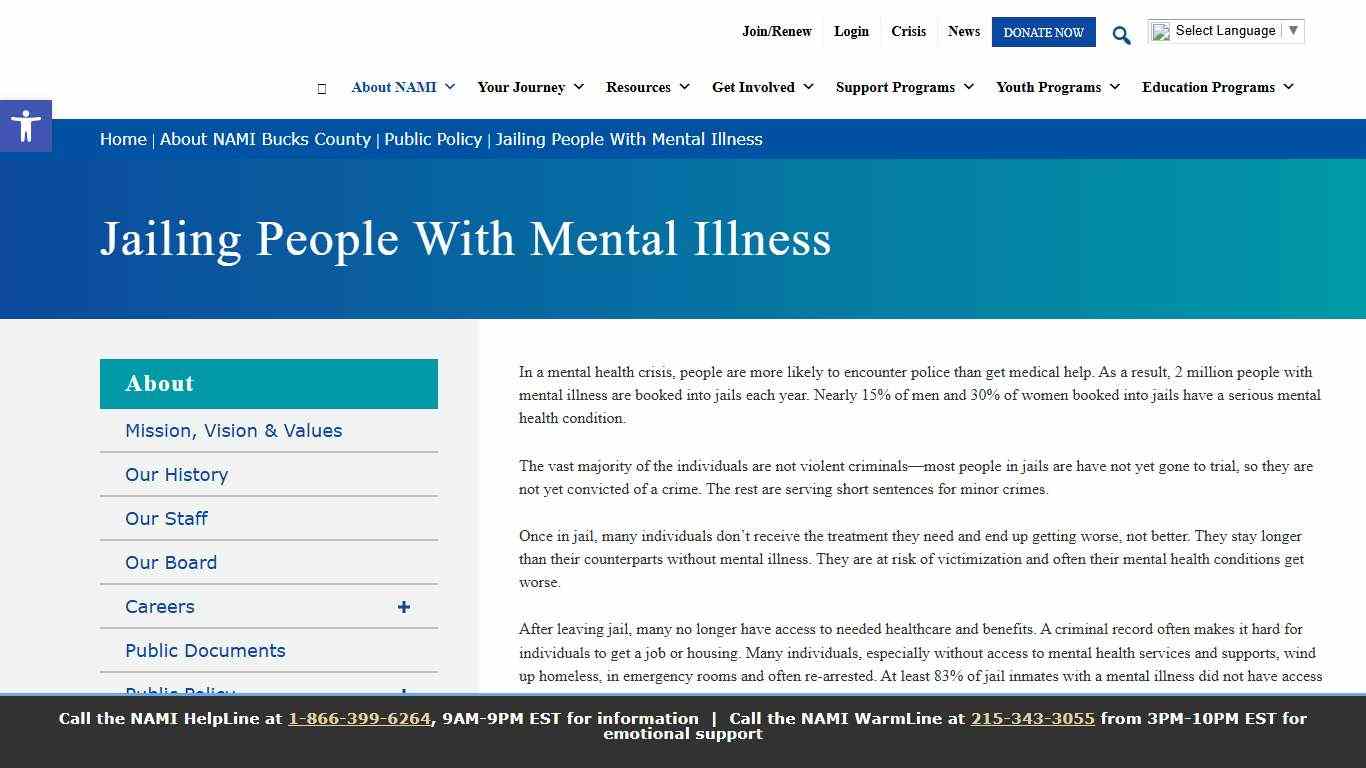Jailing People With Mental Illness - NAMI Bucks County PA: National Alliance on Mental Illness